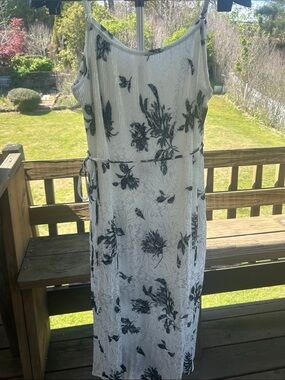 Sleeveless White Maxi Dress with Black Floral Print